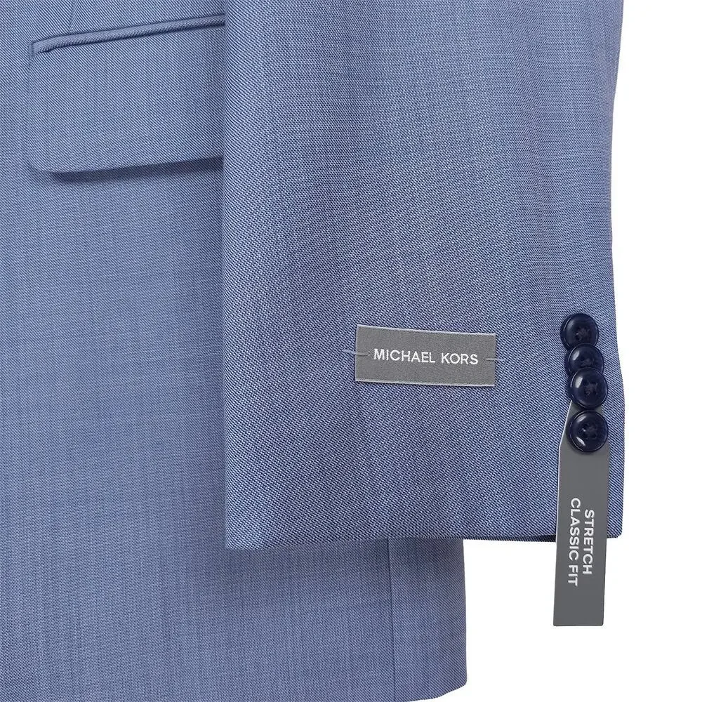 Michael Kors Mens Classic Fit Suit Jacket 50R Light Blue Solid Stretch Wool NWT